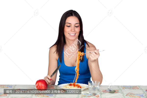 誘人的女孩吃一個(gè)蘋果