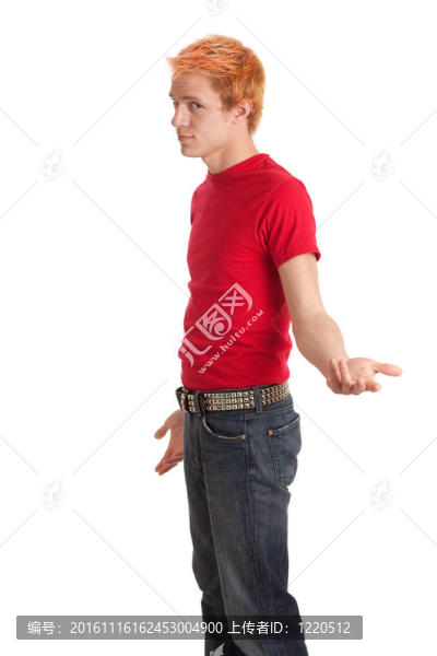 穿紅襯衫的年輕人