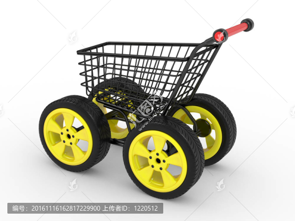 大型汽車(chē)車(chē)輪的三維購(gòu)物車(chē)