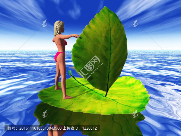 在樹葉上航行的女人