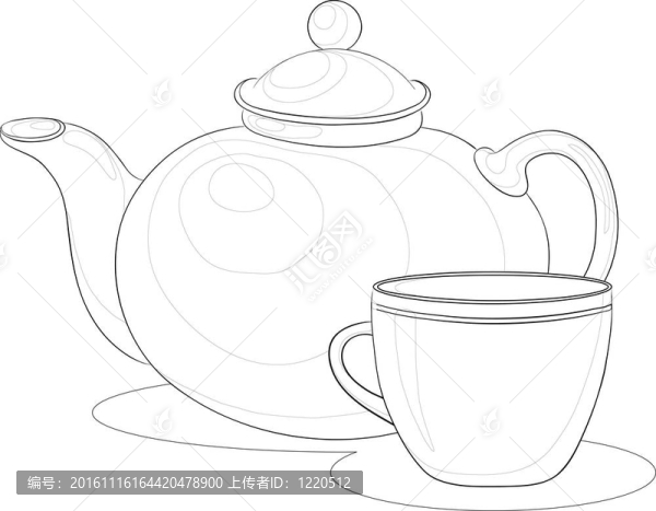 茶壺和杯子；輪廓