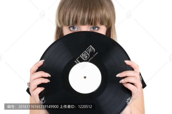 乙烯基盤(pán)特寫(xiě)的女孩