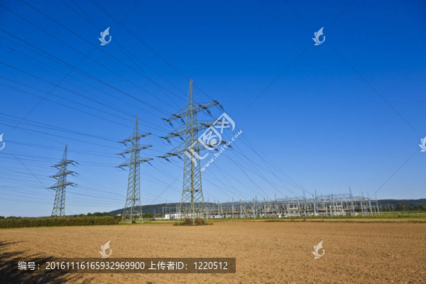電廠在美麗多彩的草地
