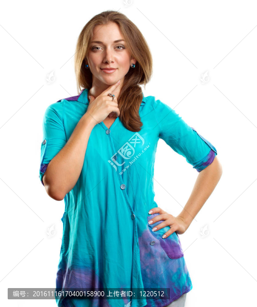藍色的女人在看相機