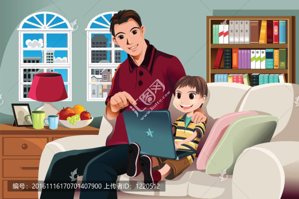 父親和兒子使用電腦