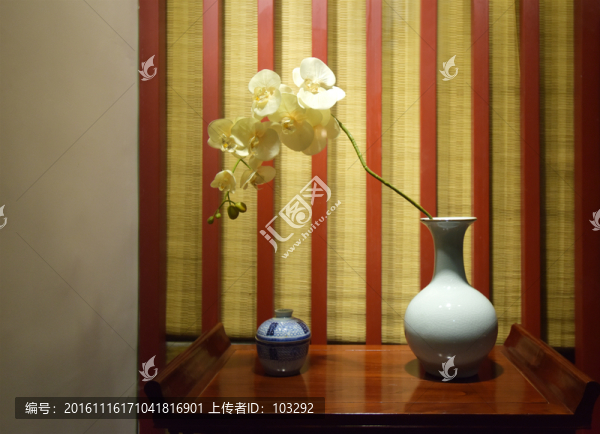 插著蝴蝶蘭的花瓶