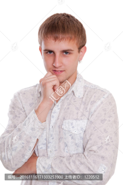 穿著襯衫的快樂(lè)年輕人的肖像；白色的孤獨(dú)