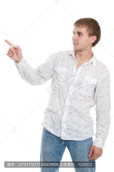 襯衫中的年輕人肖像；展示的權(quán)利；白色的孤立