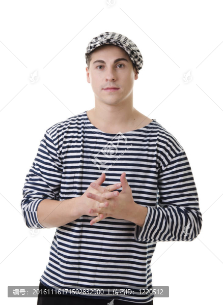 英俊的希望年輕男子肖像時尚條紋禮服和帽子