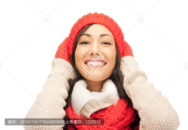 戴帽子的漂亮女人；圍巾和手套