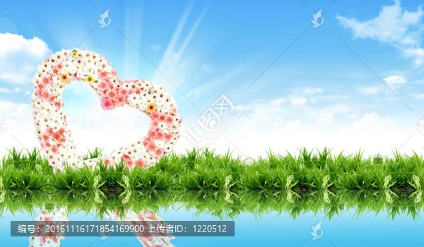 花心在草地上與明亮的天空