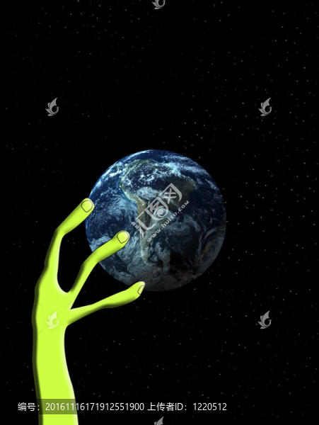 外星人的手臂抓住世界