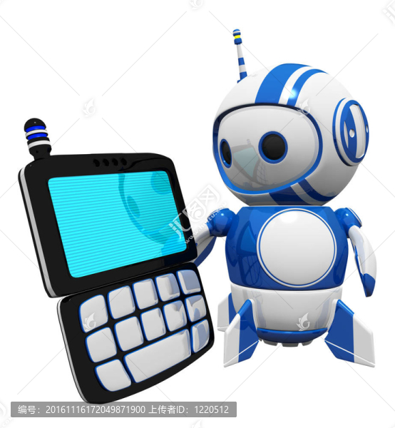 3D可愛的藍(lán)色機(jī)器人和PDA