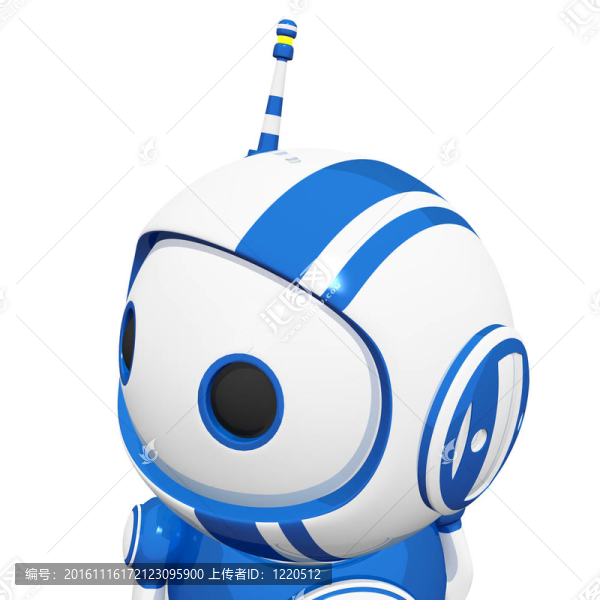 3D可愛的藍(lán)色機(jī)器人與觸角左看和觀察
