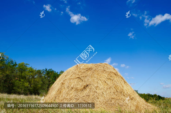 深藍(lán)色天空下的稻草堆