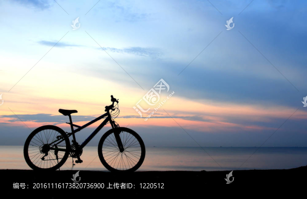 海灘上的自行車剪影