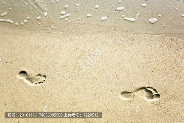 沙灘上細(xì)沙中的成人足跡