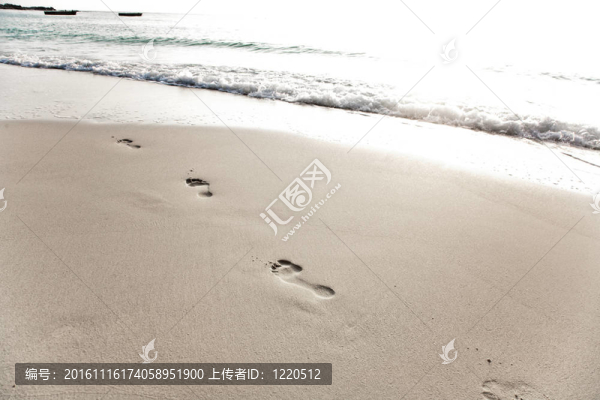 沙灘上細(xì)沙中的成人足跡