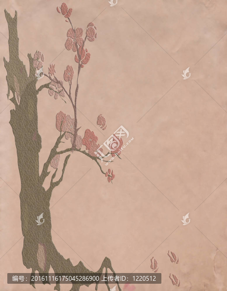 舊紋理背景；樹和花