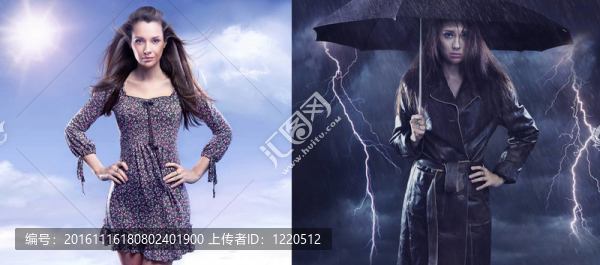 春天女人與悲傷秋女士的概念照片