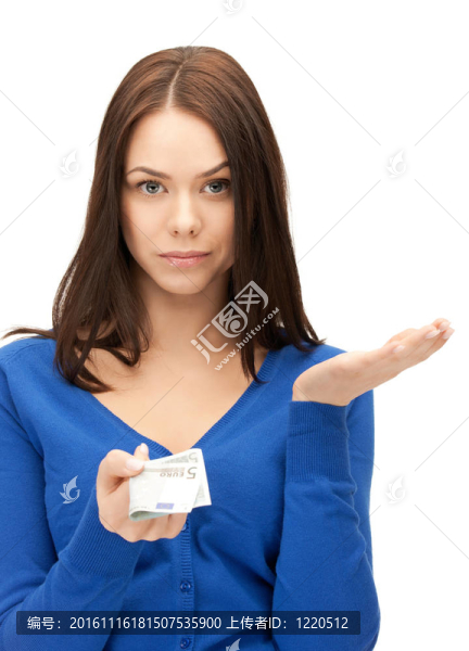 不快樂的女人用歐元現(xiàn)金