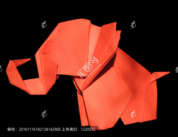 折紙大象隔離紅色黑色
