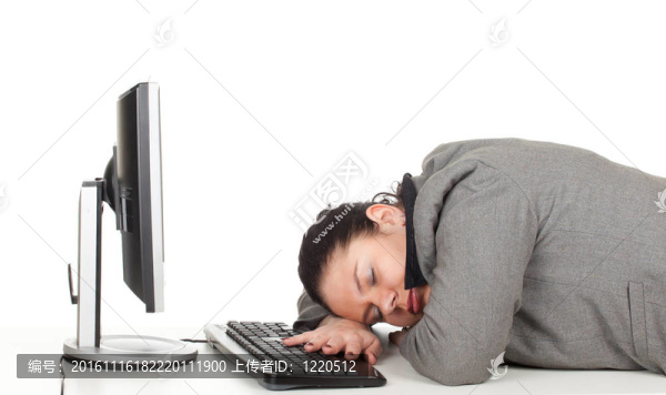 睡覺累過重；在灰色西裝電腦胖商人；系列