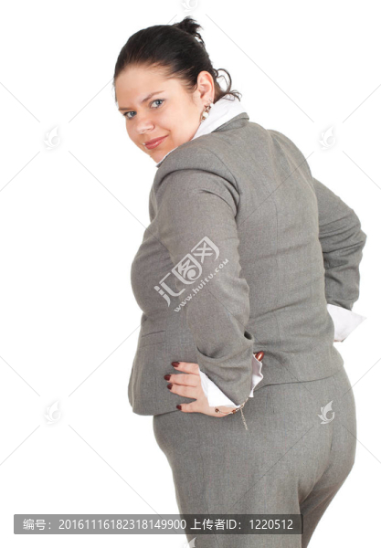 微笑的超重；穿灰色衣服的胖商人；系列