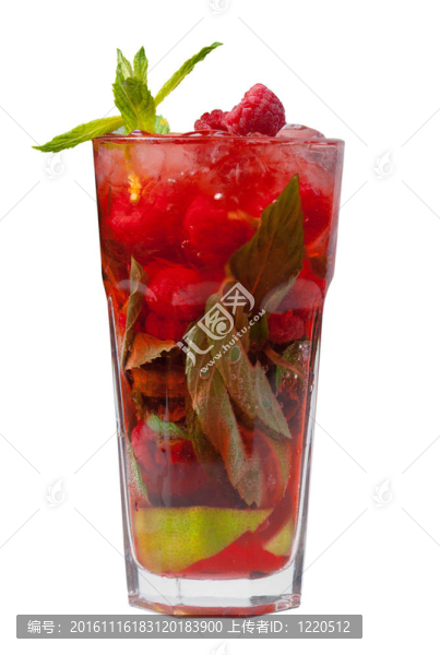 Mojito覆盆子雞尾酒。特寫