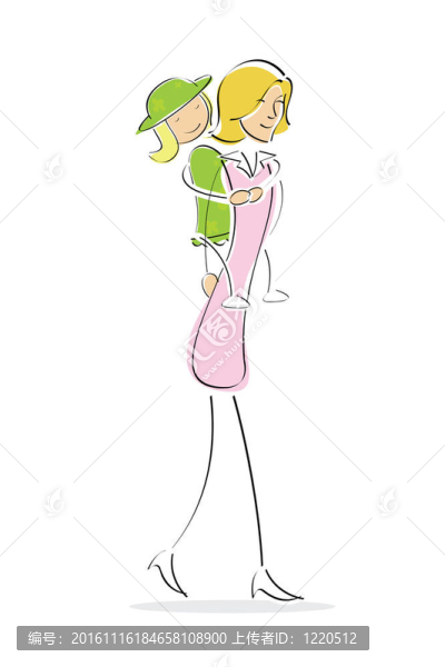 媽媽給女兒馱小豬騎