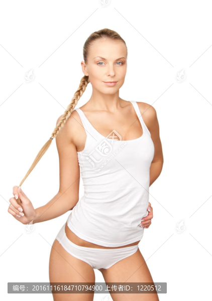 可愛的女人在白色的棉質內衣