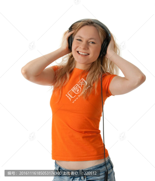 微笑女孩聽(tīng)音樂(lè)耳機(jī)
