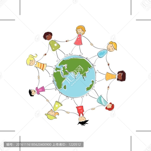 多民族的孩子手拉手