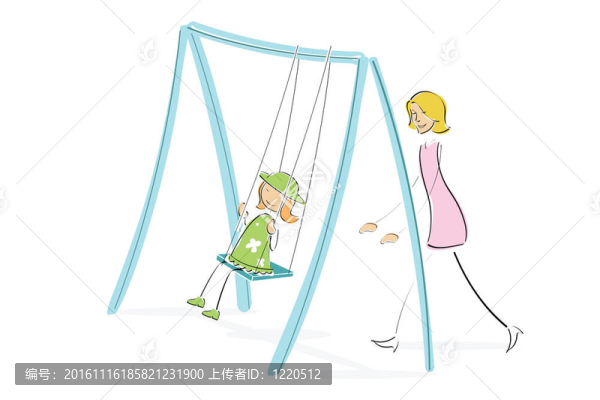 媽媽推著女兒蕩秋千