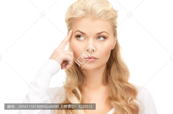 沉思的女商人在白