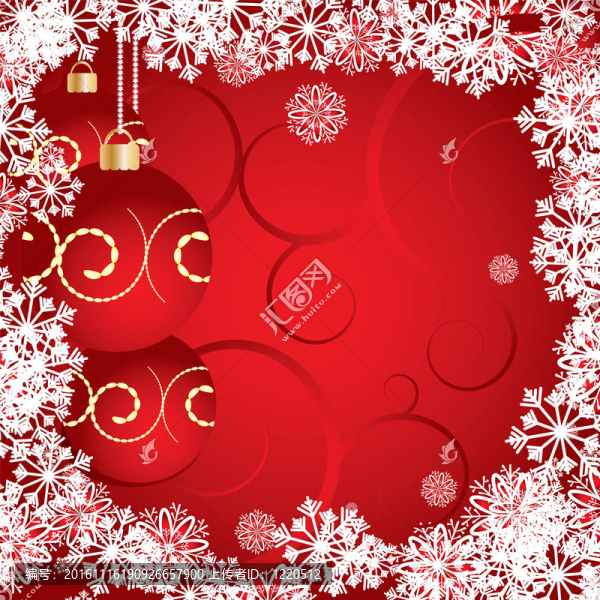 紅色的圣誕卡裝飾著雪花；小玩意和卷發(fā)；圖