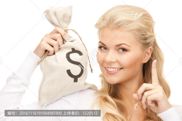 帶著美元簽名的包的女人