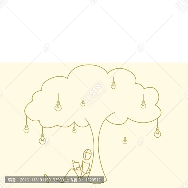 燈泡樹下的學(xué)生閱讀書