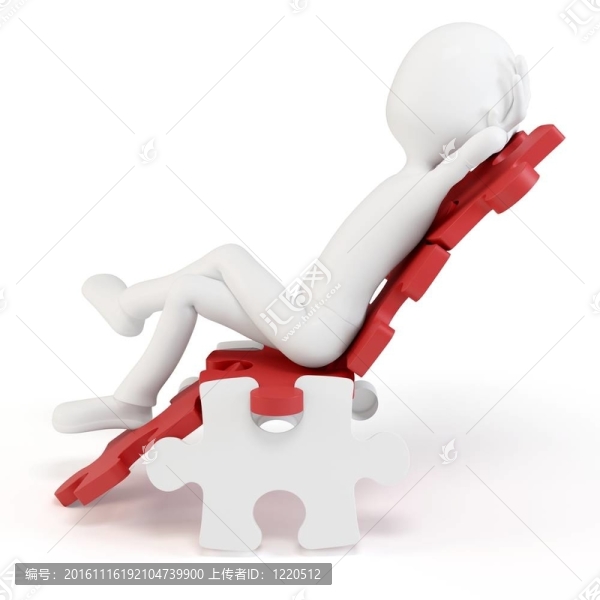 3D男子放松在一個謎椅