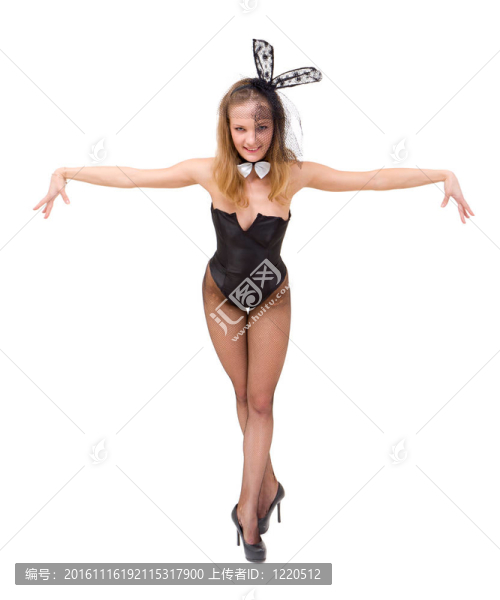 性感裝扮小女孩穿兔裝冒充白色背景