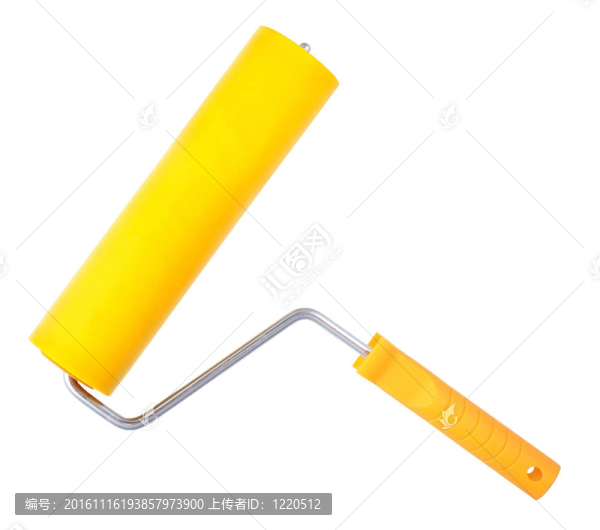 黃色油漆輥；白色背景隔離。沒有陰影