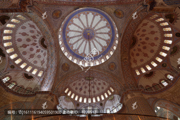 伊斯坦布爾Sultan,Ahmed,Mosque（藍(lán)色清真寺）內(nèi)部；土耳其