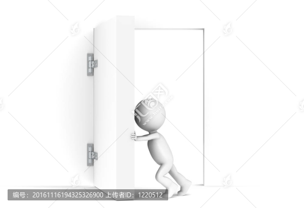 3D小人物打開一個巨大的門