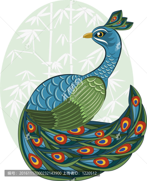 竹背景孔雀