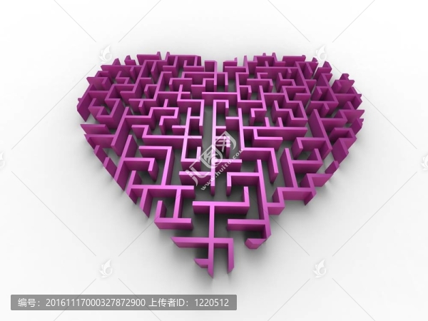 白色背景的粉紅色迷宮心3D插畫