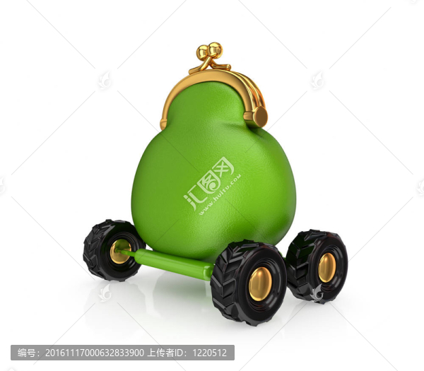 車輪上的綠色老式錢包。