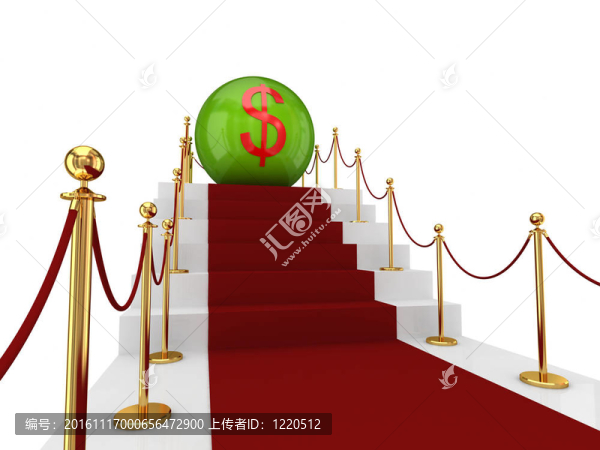 樓梯上的紅地毯和美元的標(biāo)志。