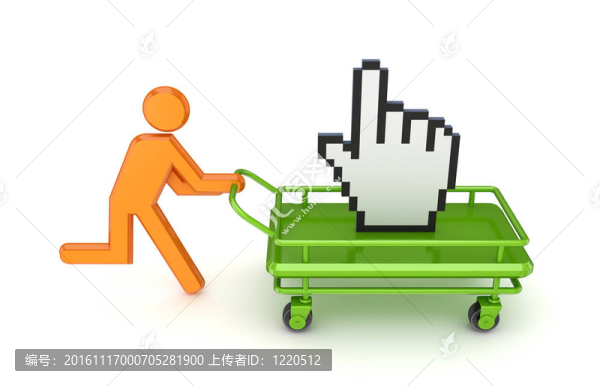 3D小的人，在手推車上的大指針。