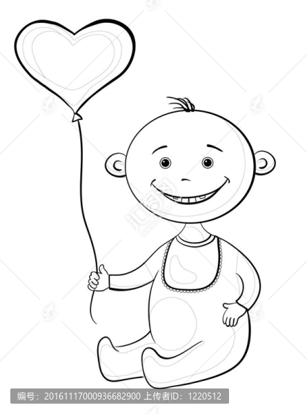 帶有心臟氣球的嬰兒；輪廓