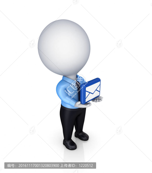 手持信封符號的3D小人物。